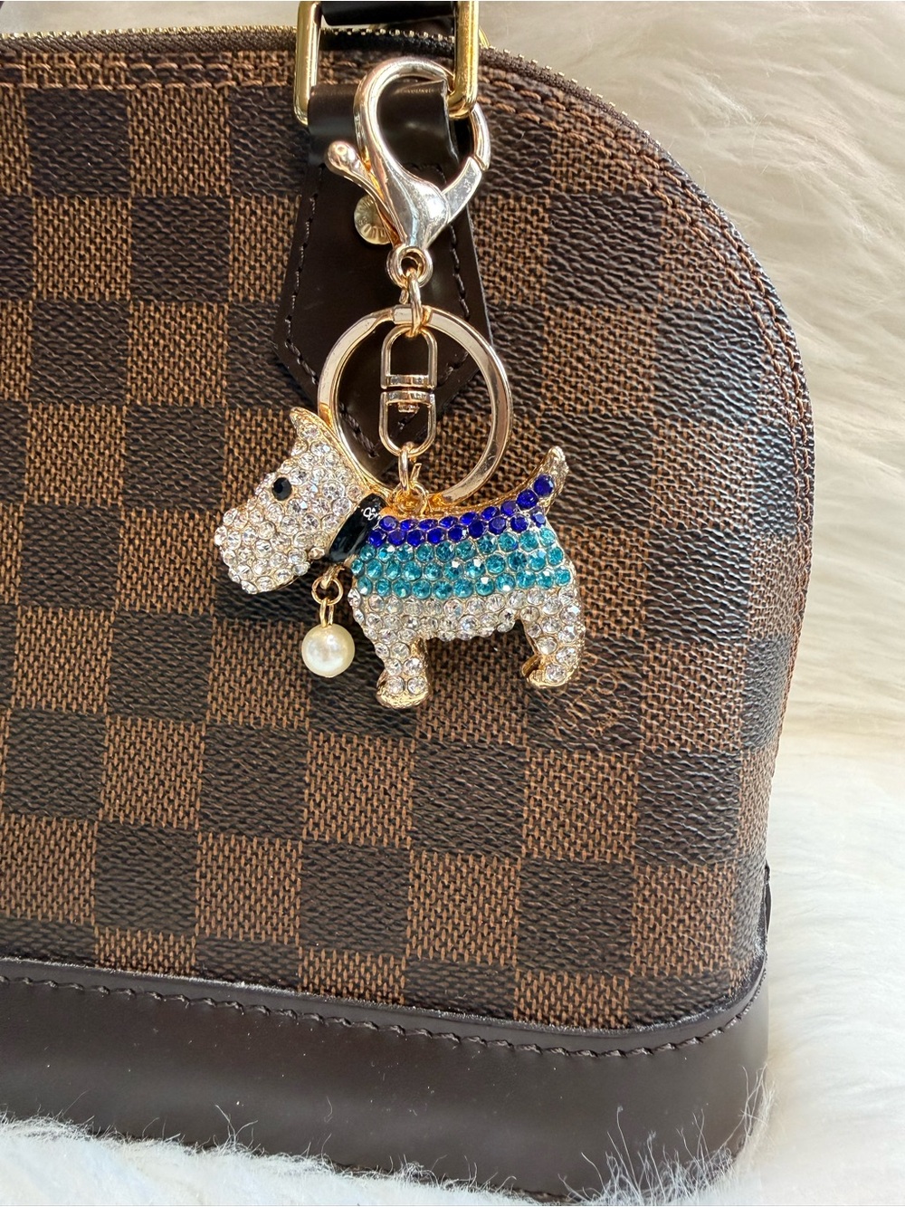 Dog Keychain Keyring Bag Charm Purse Handbag Charm Blue Rhinestones gift New